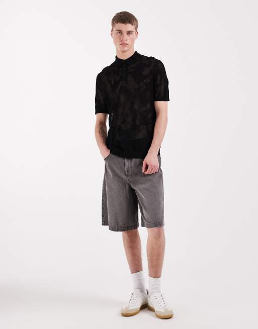 ASOS DESIGN - Ruimvallende gebreide polo van mesh met luipaardprint in zwart, 2 van 5