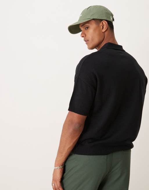 ASOS DESIGN - Ruimvallende gebreide rechte polo in marineblauw, 3 van 4