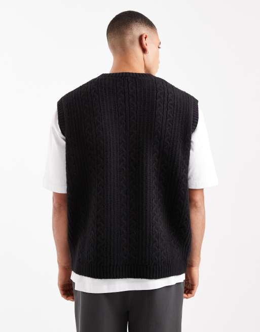 ASOS DESIGN - Ruimvallende gebreide spencer met kabels in zwart, 3 van 5