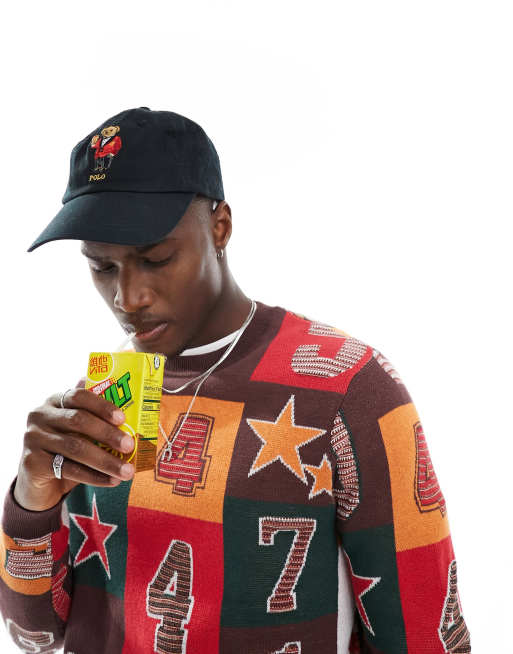 ASOS DESIGN - Ruimvallende gebreide trui in bordeauxrood met retro nummers