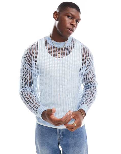 ASOS DESIGN - Ruimvallende gebreide trui in gemêleerd blauw - view 1