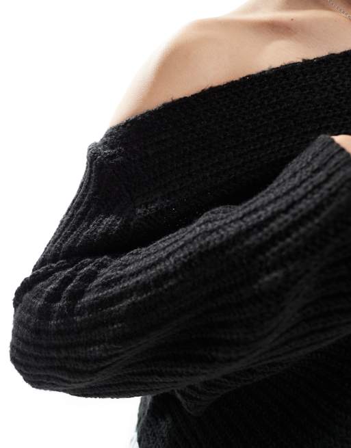 ASOS DESIGN - Ruimvallende gebreide trui met blote schouder in zwart, 3 van 4