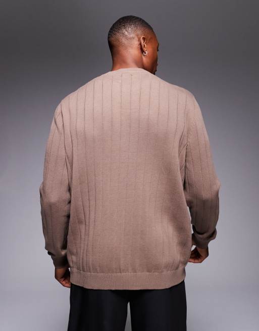 ASOS DESIGN - Ruimvallende gebreide trui met brede ribbels in bruin, 4 van 4