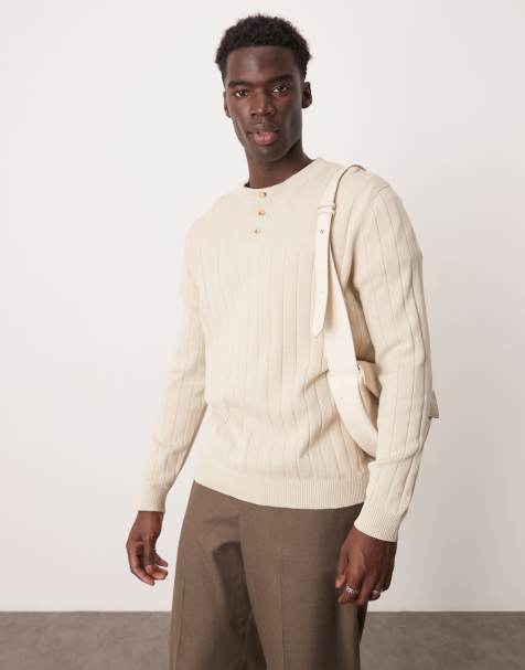 ASOS DESIGN - Ruimvallende gebreide trui met brede ribbels in lichtbeige - view 1