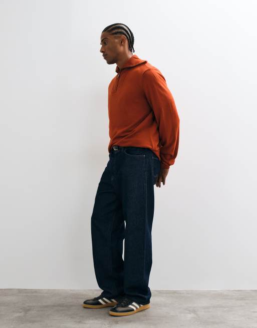 ASOS DESIGN ruimvallende gebreide trui met halve rits in rood met oversized kraag, 4 van 5