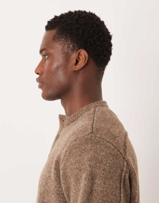 ASOS DESIGN - Ruimvallende gebreide trui met henley hals in bruin, 2 van 5