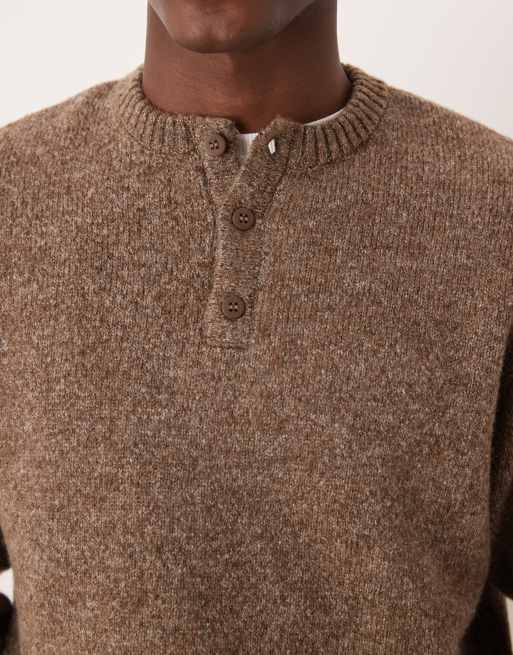 ASOS DESIGN - Ruimvallende gebreide trui met henley hals in bruin, 5 van 5