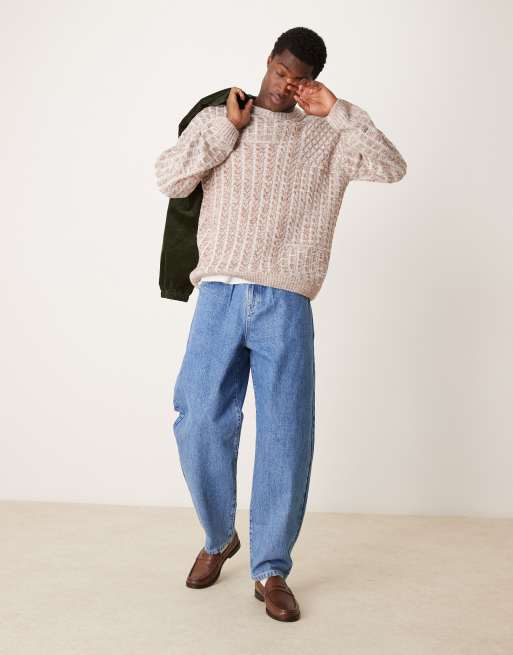 ASOS DESIGN - Ruimvallende gebreide trui met kabels in beige