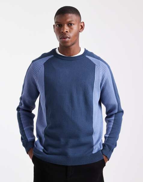 ASOS DESIGN - Ruimvallende gebreide trui met lange raglanmouwen en ronde hals in marineblauw - view 1