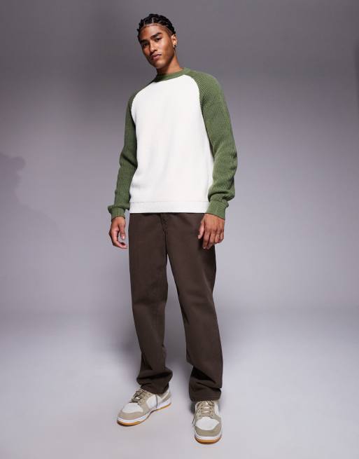 ASOS DESIGN - Ruimvallende gebreide trui met ronde hals en lange raglanmouwen in crème