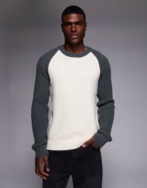 ASOS DESIGN - Ruimvallende gebreide trui met ronde hals en lange raglanmouwen in wit - view 1