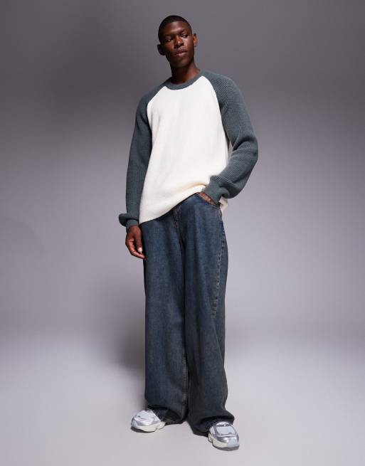 ASOS DESIGN - Ruimvallende gebreide trui met ronde hals en lange raglanmouwen in wit