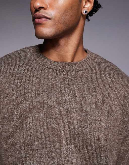ASOS DESIGN - Ruimvallende gebreide trui met ronde hals in gemêleerd bruin, 5 van 5