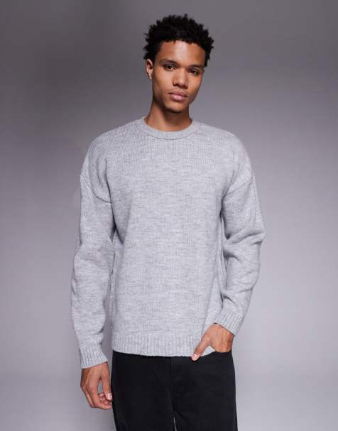 ASOS DESIGN - Ruimvallende gebreide trui met ronde hals in grijs - view 1