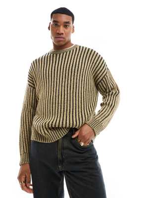 ASOS DESIGN - Ruimvallende gebreide trui met verschillende ribbels in stone