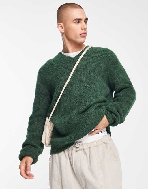 ASOS DESIGN - Ruimvallende gebreide trui V-hals in groen