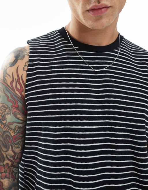 ASOS DESIGN - Ruimvallende gestreepte tanktop met rechte pasvorm in zwart-wit, 3 van 4