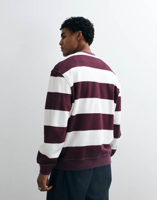 ASOS DESIGN ruimvallende gestreepte trui met ronde hals in pruim en wit, 4 van 5
