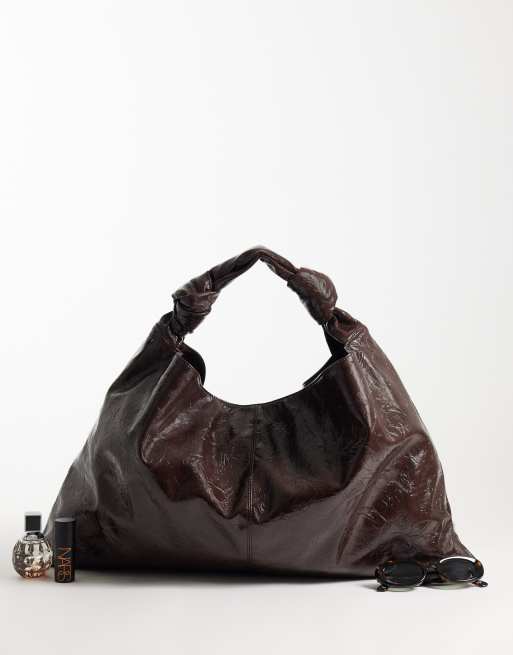 ASOS DESIGN - Ruimvallende grote tote tas met textuur in donker chocoladebruin, 2 van 4