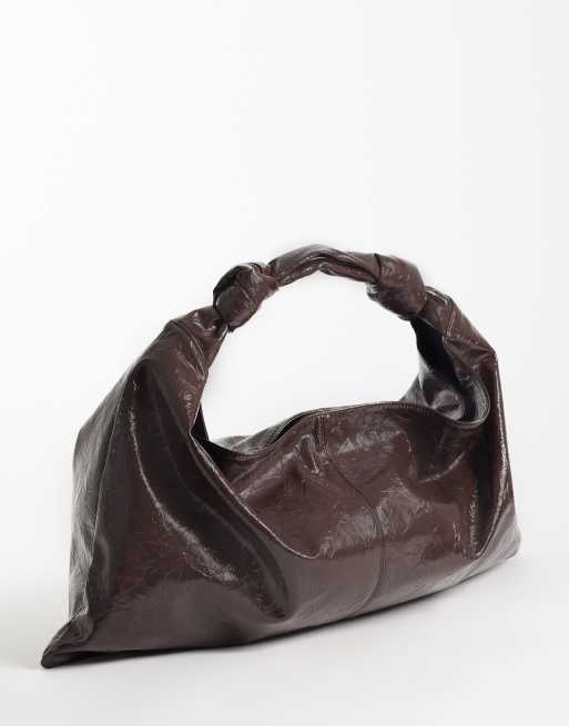ASOS DESIGN - Ruimvallende grote tote tas met textuur in donker chocoladebruin, 4 van 4