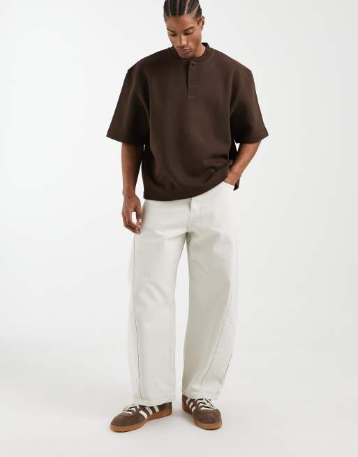 ASOS DESIGN - Ruimvallende henley top met 3/4 mouwen in bruin, 2 van 5