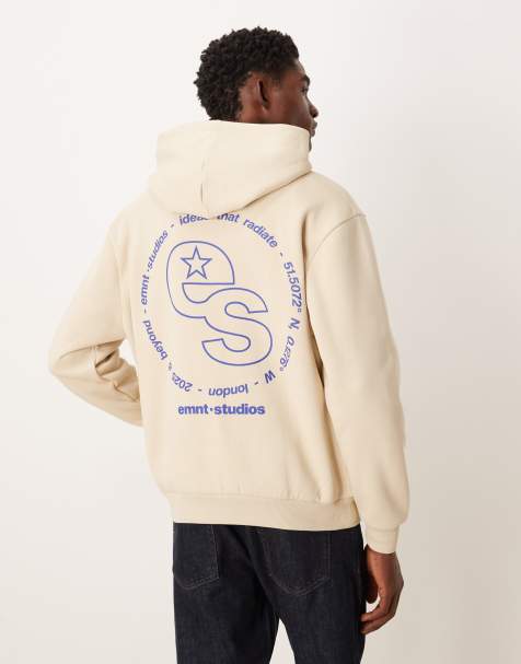 ASOS DESIGN - Ruimvallende hoodie met logoprint in ecru - view 1