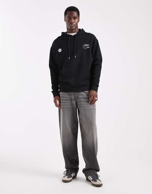 ASOS DESIGN - Ruimvallende hoodie met logoprint in zwart, 2 van 5