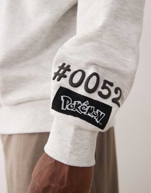 ASOS DESIGN - Ruimvallende hoodie met Pokémon Meowth-prints in ijsgrijs gemêleerd, 3 van 4