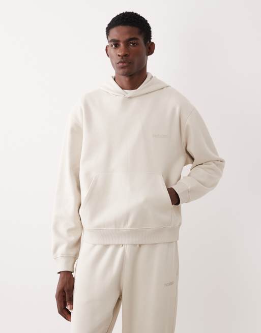 ASOS DESIGN - Co-ord set met ruimvallende hoodie met print en joggingbroek met rechte pijpen in beige, 3 van 3