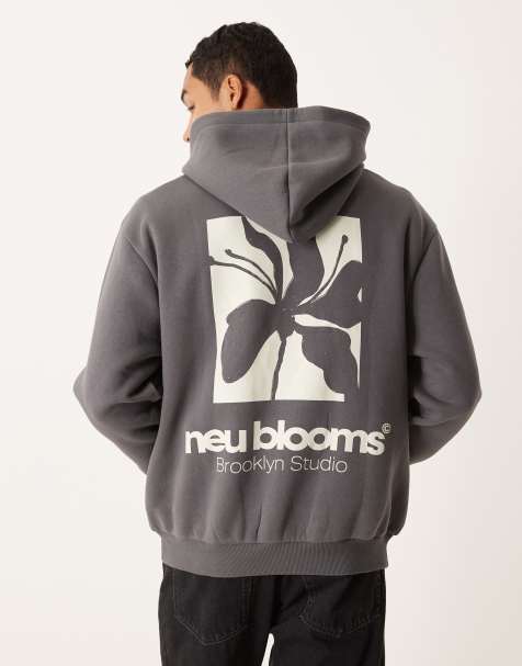 ASOS DESIGN - Ruimvallende hoodie met print in donkergrijs - view 1