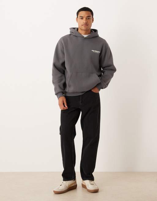 ASOS DESIGN - Ruimvallende hoodie met print in donkergrijs