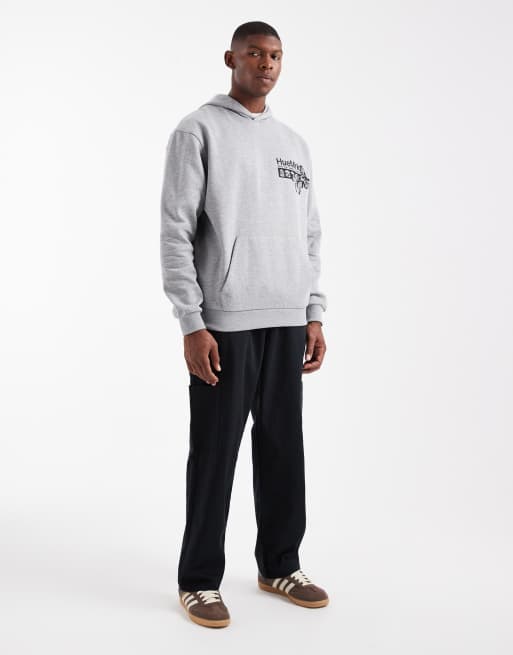 ASOS DESIGN - Ruimvallende hoodie met print in gemêleerd grijs, 2 van 5