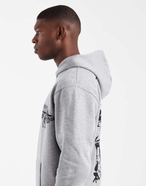 ASOS DESIGN - Ruimvallende hoodie met print in gemêleerd grijs, 4 van 5