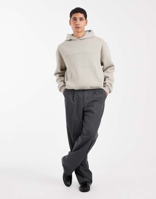 ASOS DESIGN - Ruimvallende hoodie met rechte pasvorm en tekstprint in stone, 2 van 5