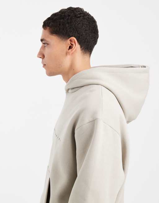 ASOS DESIGN - Ruimvallende hoodie met rechte pasvorm en tekstprint in stone, 4 van 5