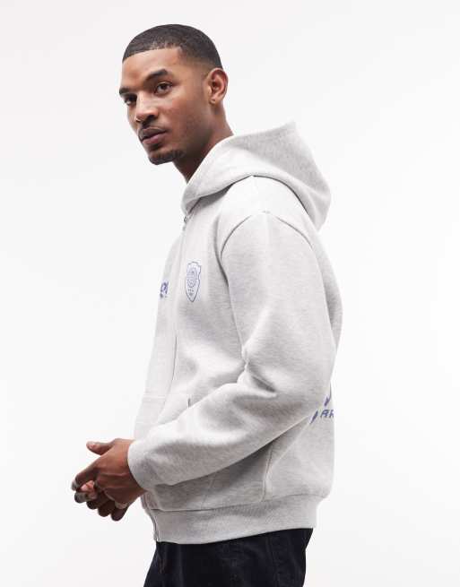 ASOS DESIGN - Ruimvallende hoodie met rits en tekstprint in gemêleerd grijs, 5 van 5