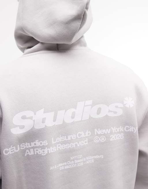ASOS DESIGN - Ruimvallende hoodie met tekstprint in grijs, 2 van 5