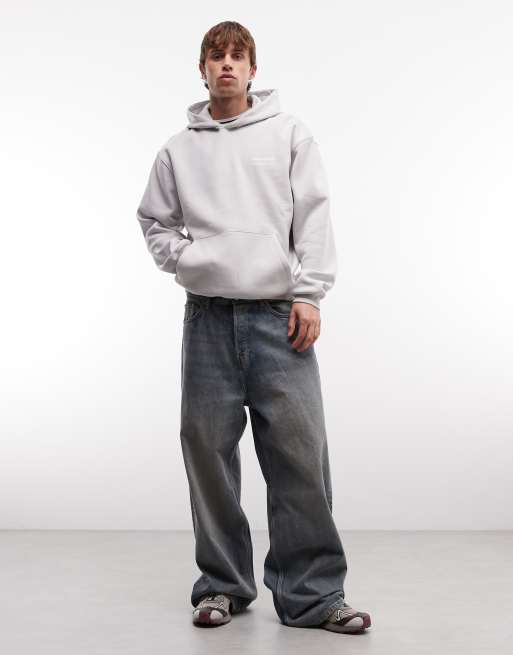 ASOS DESIGN - Ruimvallende hoodie met tekstprint in grijs, 3 van 5
