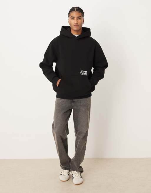 ASOS DESIGN - Ruimvallende hoodie met tekstprint in zwart