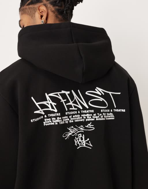ASOS DESIGN - Ruimvallende hoodie met tekstprint in zwart