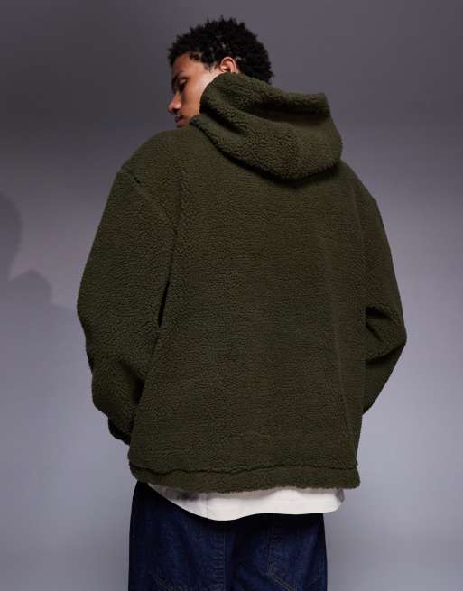 ASOS DESIGN - Ruimvallende hoodie van borg in donkergroen , 3 van 5