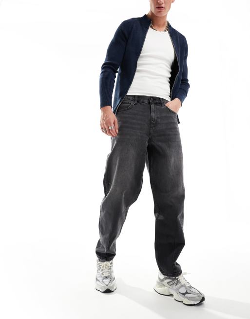 ASOS DESIGN - Ruimvallende jeans met figuurnaden in zwart met wassing, 4 van 5
