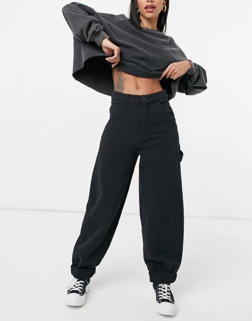 ASOS DESIGN - Ruimvallende joggingbroek van kaasdoek in zwart