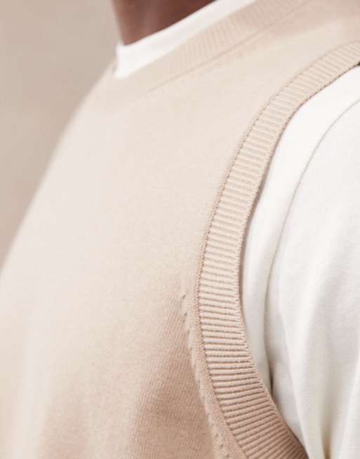 ASOS DESIGN - Ruimvallende lichtgewicht gebreide tanktop van katoen in stone, 2 van 4