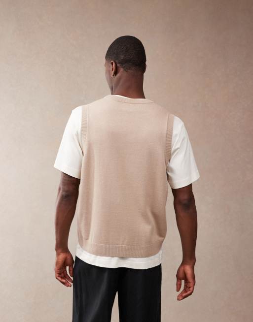 ASOS DESIGN - Ruimvallende lichtgewicht gebreide tanktop van katoen in stone, 4 van 4