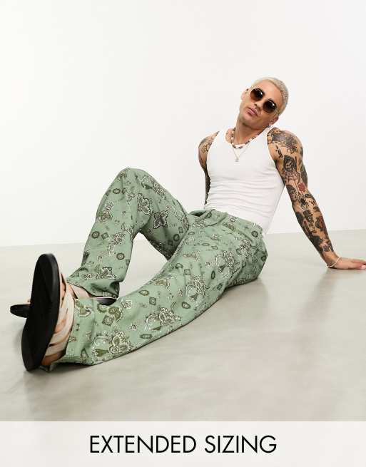 ASOS DESIGN - Ruimvallende linnen broek met paisley motief
