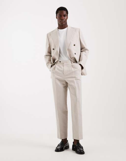 ASOS DESIGN - Slim-fit pak van linnenmix in stone, 2 van 3