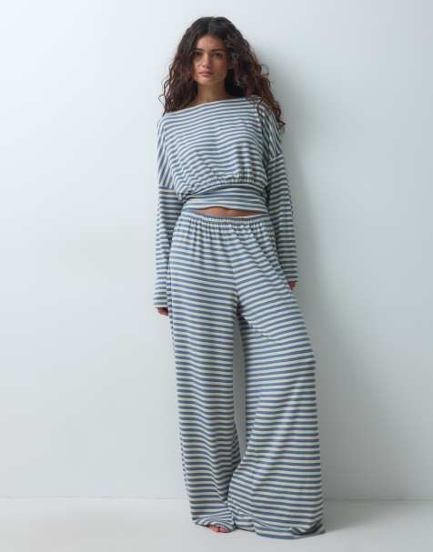 ASOS DESIGN ruimvallende loungebroek in blauw en gele streep - view 1