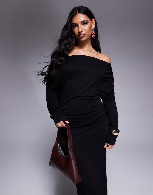ASOS DESIGN - Ruimvallende maxi jurk met blote schouder in zwart, 2 van 4