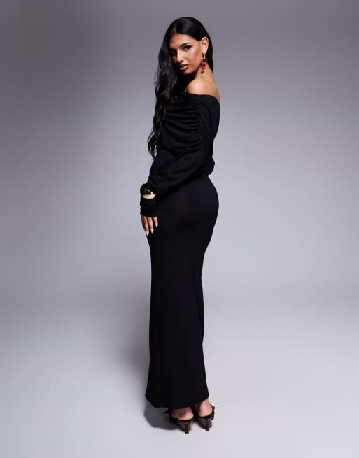 ASOS DESIGN - Ruimvallende maxi jurk met blote schouder in zwart, 3 van 4